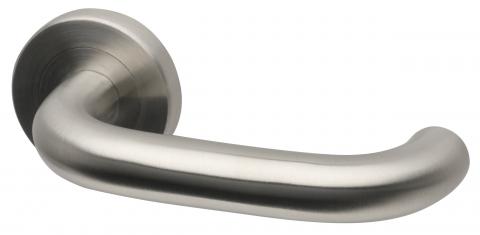Saturn Stainless Steel Lever on Round Rose k2 handle safety return to door