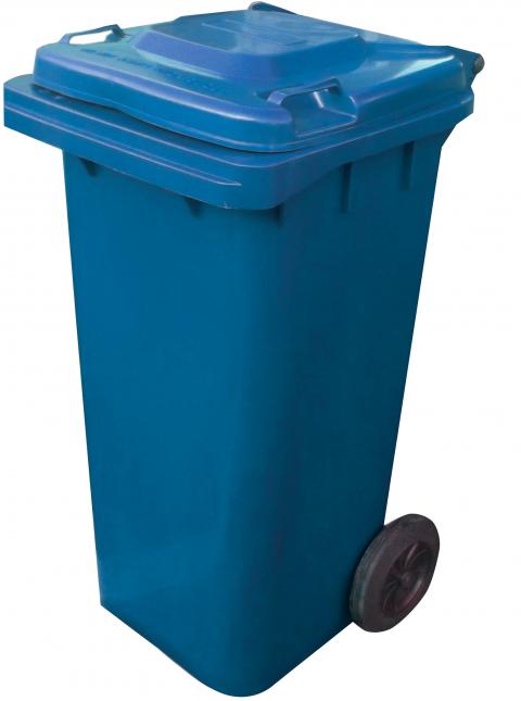 blue wheelie bin